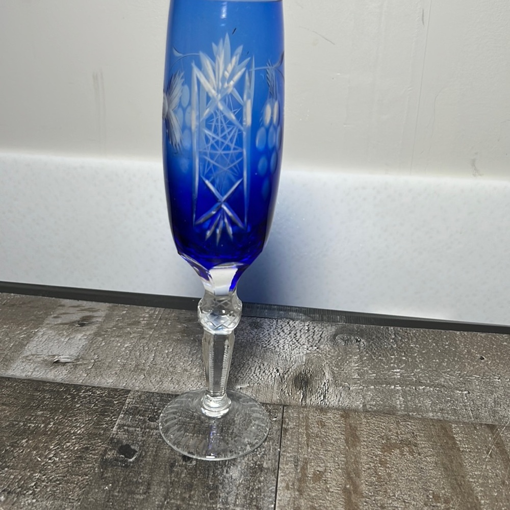 Vintage 60's Handmade Glass Crystal Champagne Glass Made in Romania